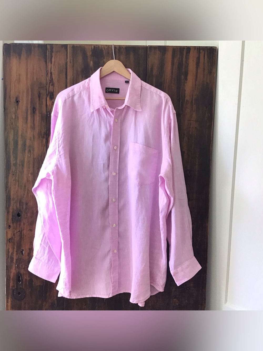Orvis Lightweight Classic Long Sleeve Loose Fit Pink Linen Shirt Men’s XL